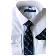 Perry Ellis Boys Dress Shirts w R Blue Tie Solid Shirts w Patterned Tie